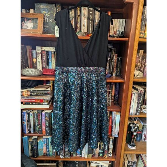 Brand New Torrid Women's 12 Black Multi Sequined Sleeveless Mini Dress A Line - Picture 1 of 6